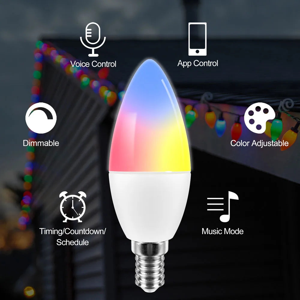 Tuya E14 Candle Lamps APP Control Smart Bulb Bluetooth WIFI RGB 220V LED Light Dimmable Smart Life Room Home Group Crystal Lamps Deals 4 U   Deals 4 U
