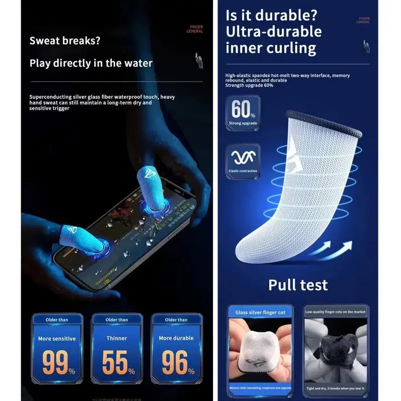 Pair Gamer Finger Sleeves for Mobile Gaming Sweatproof Breathable Silver Fiber Finger Covers  Anti-Slip Touch Screen Fingertips Deals 4 U  Mobile Gaming Deals 4 U