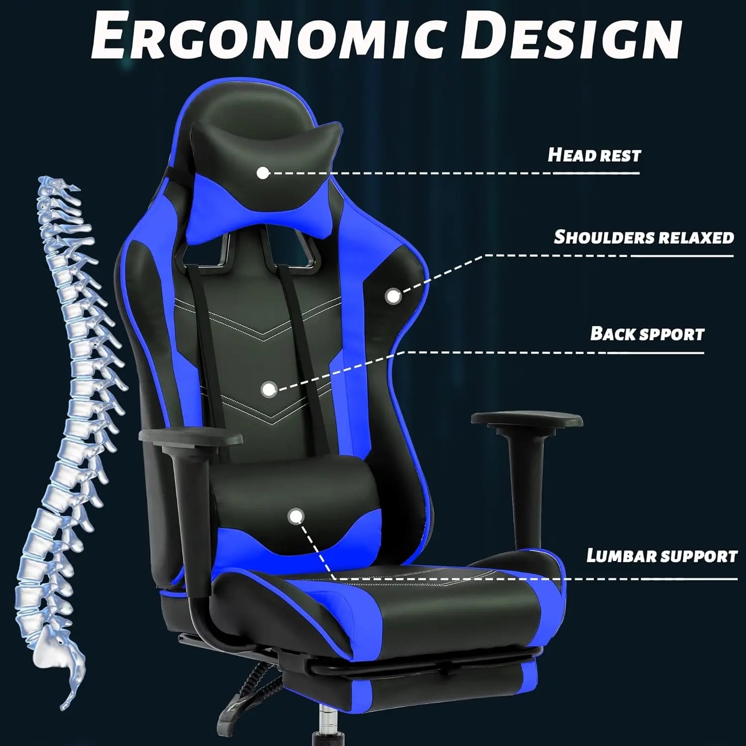 Ergonomic High-Back Gaming Chair PU Leather 250lbs Home Office, Customized Deals 4 U   Deals 4 U