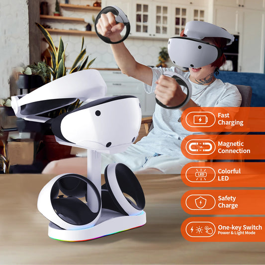 Controller Charging Dock for PS5 VR2 Charging Station with VR Headset Holder Display Stand PS VR2 Controller Charger for PSVR2