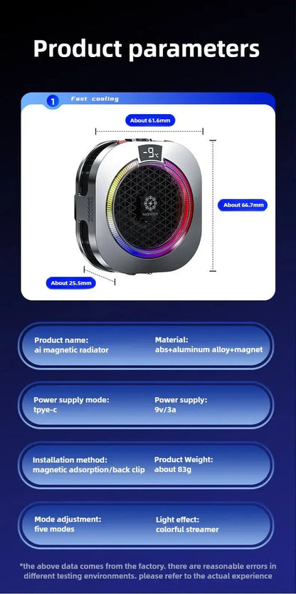 NEW TH16 Pro Mobile Cooler 24W Magnetic/Back-clip Ice Cooling Radiator Digital Display RGB Light Gaming Temperature Control Deals 4 U  Mobile Gaming Deals 4 U
