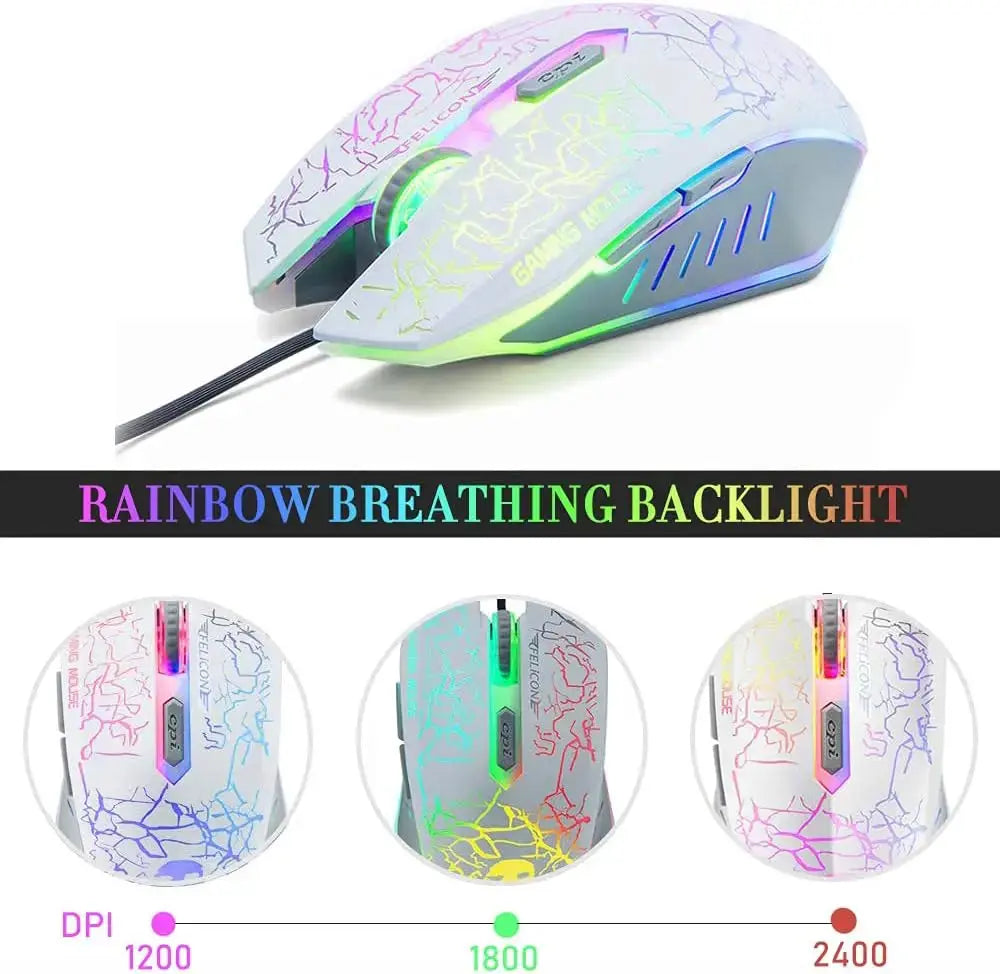 MAMBASNAKE T11 UK 100% Gaming Keyboard&Mouse&Headset&Mouse Pad Combo Set Rainbow Backlit Keyboard, 2400DPI 4 Buttons USB Wired Deals 4 U  Gaming Accessories Deals 4 U
