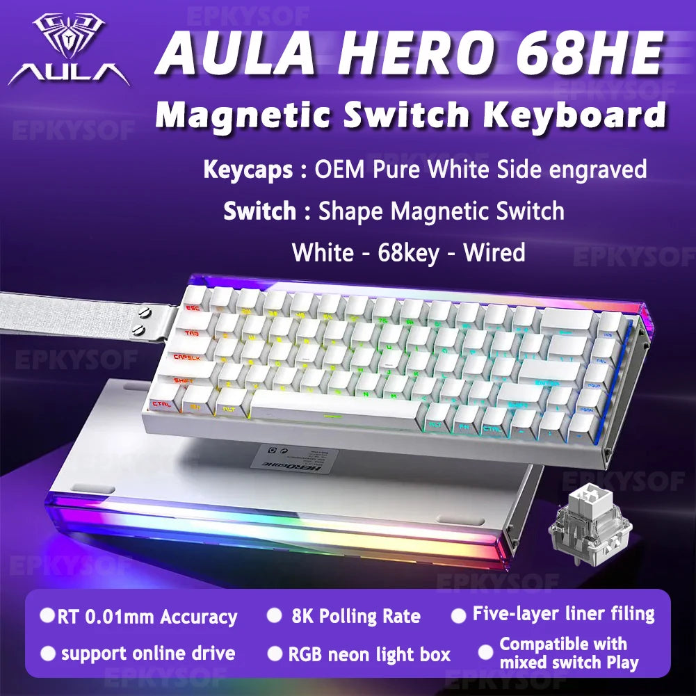 AULA HERO 68HE Magnetic Switch Keyboard RGB Gaming Mechanical Keyboard Rapid Trigger 8K Return Wired Esports Custom Keyboard Deals 4 U   Deals 4 U