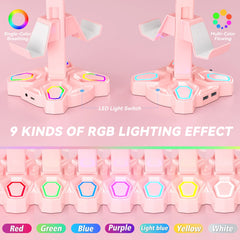 USB Hub Controller Holder Headphones Stand Rotatable Headset Stand with 9 Light Modes with 2 USB Charging Type-C Ports Deals 4 U   Deals 4 U