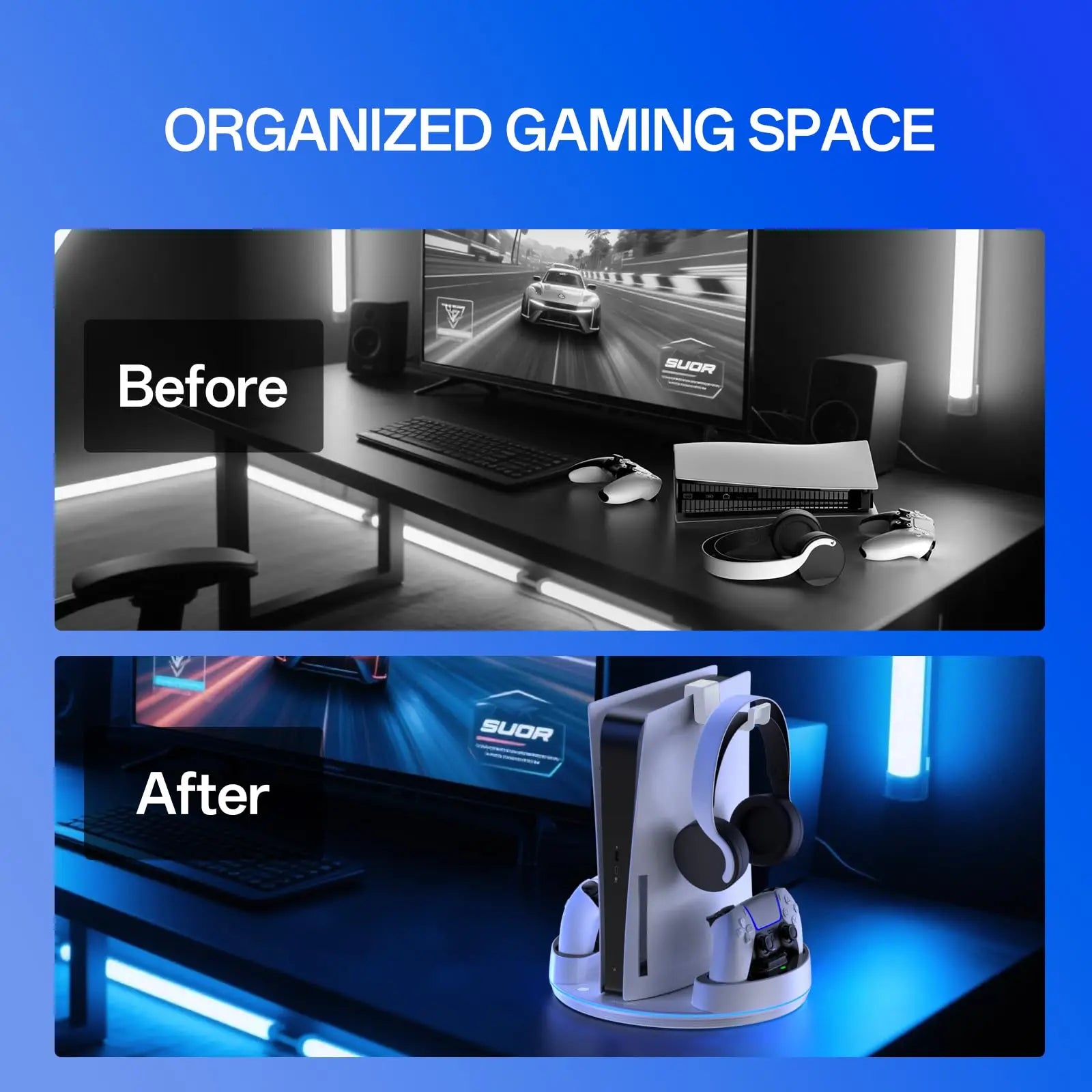 NEWDERY PS5 Charging Station for PlayStation 5/PS5 Slim/ PS5 Pro Disc & Digital Version Controllers With Adjustable RGB Light Deals 4 U   Deals 4 U