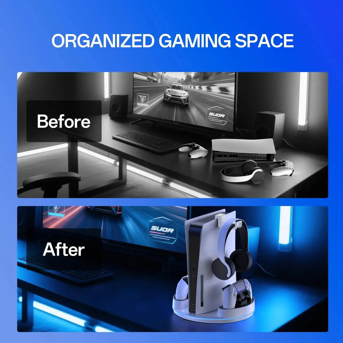 NEWDERY PS5 Charging Station for PlayStation 5/PS5 Slim/ PS5 Pro Disc & Digital Version Controllers With Adjustable RGB Light Deals 4 U  Gaming Accessories Deals 4 U
