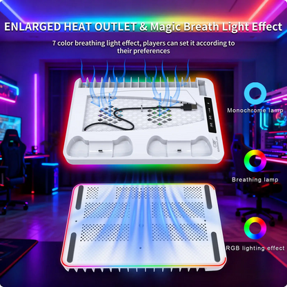 GAMINJA P58 Cooling Stand For PS5 RGB Charging Base Dual-Controller Charging Station Dual-Controller Charger For PS5 Accessories Deals 4 U  Console Accessories Deals 4 U
