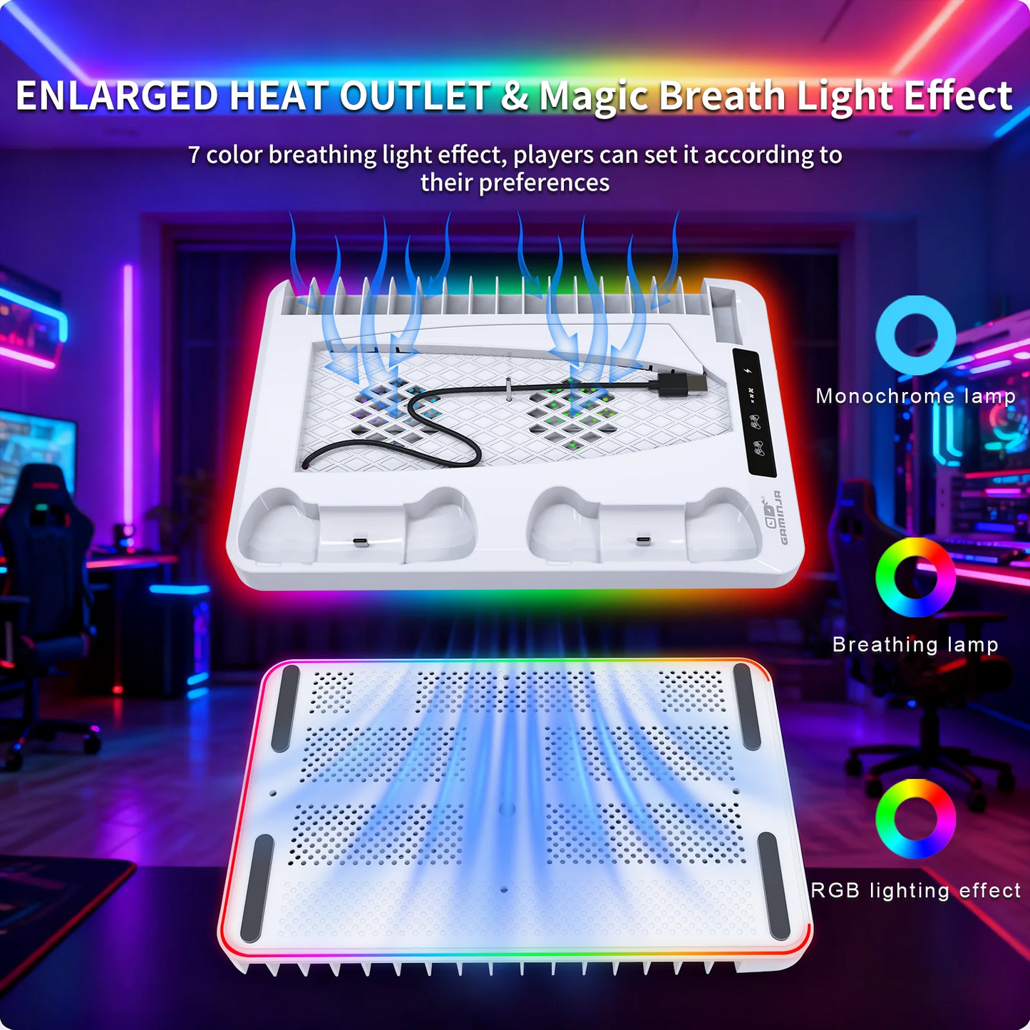 GAMINJA P58 Cooling Stand For PS5 RGB Charging Base Dual-Controller Charging Station Dual-Controller Charger For PS5 Accessories