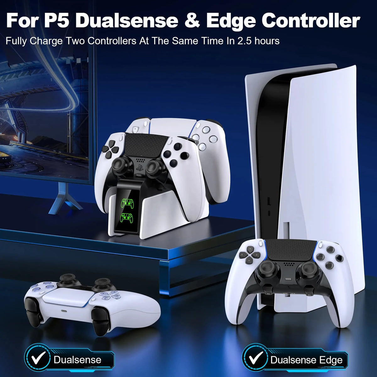 For PS5 Controller Charger DualSense Charging Station Dual Charging Dock Charger Stand for PlayStation5 Wireless Game Controller Deals 4 U  Console Accessories Deals 4 U