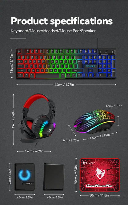 5-in-1 Set Gaming Combo Keyboard 4-color Breathing Light Mouse 3.5mm Gaming Headset Gaming Speaker Anti-slip Mouse Pad NEW HOT Deals 4 U  Gaming Accessories Deals 4 U