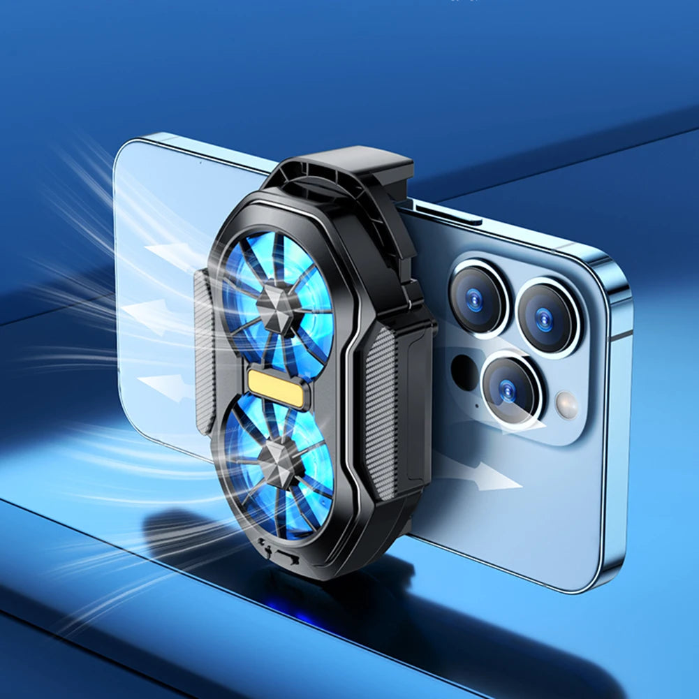 Dual Fan Mobile Phone Cooler Plug-in/Rechargeable Phone Cooler Air Cooling Type-C with Blue Light for Android Smartphones iPhone Deals 4 U   Deals 4 U