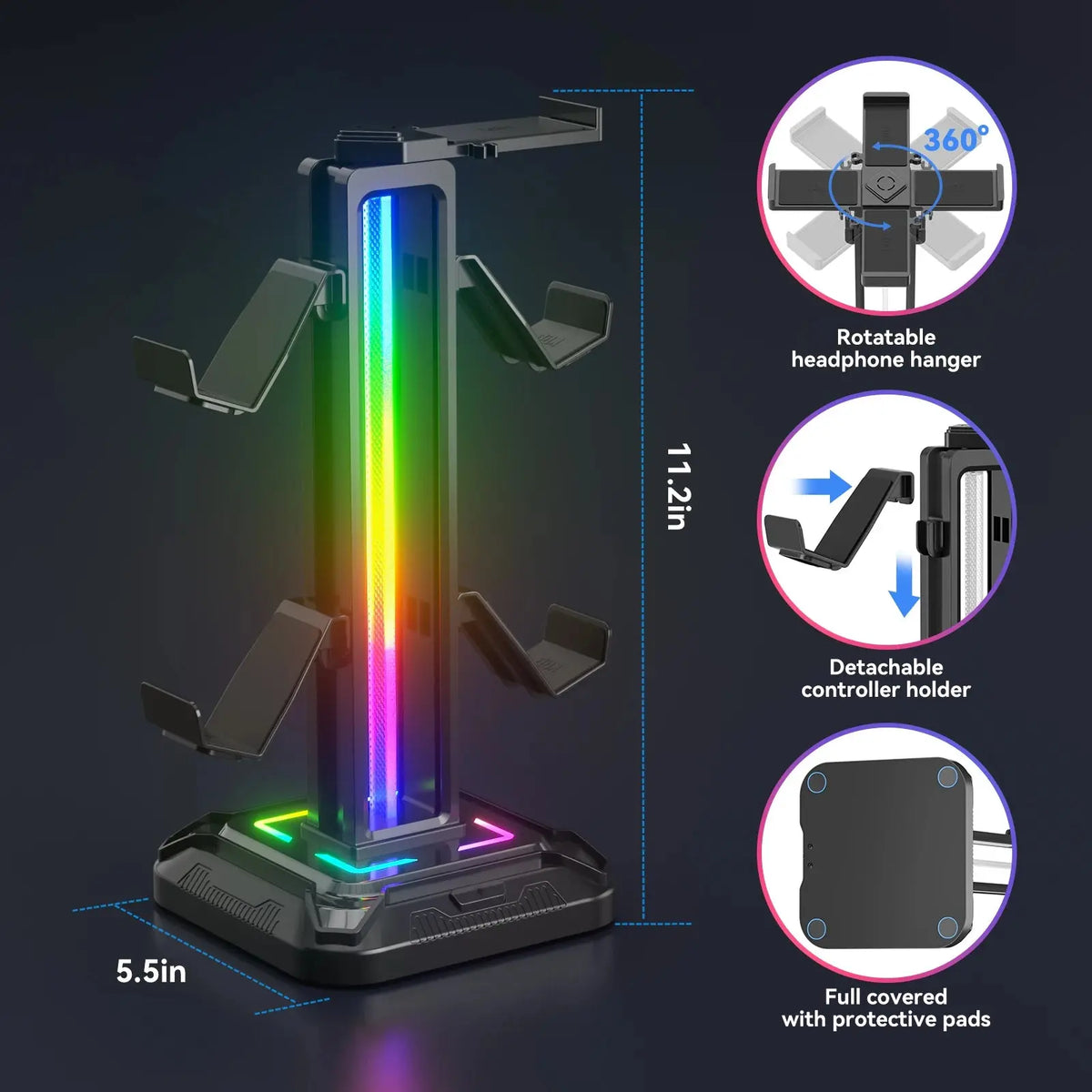 Controller Stand with 9 Light Modes Headset Holder for Desk Rotatable Headphone Stand Detachable Controller Hook Deals 4 U  Gaming Accessories Deals 4 U