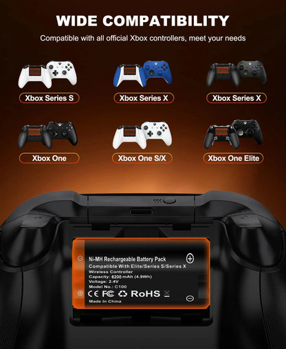 BEBONCOOL X248 2*6200 mWh Rechargable Batteries Pack For XBOX Serise S/X and XBOX ONE S/X/Elite With＆ Chaging Cable Deals 4 U  Console Accessories Deals 4 U