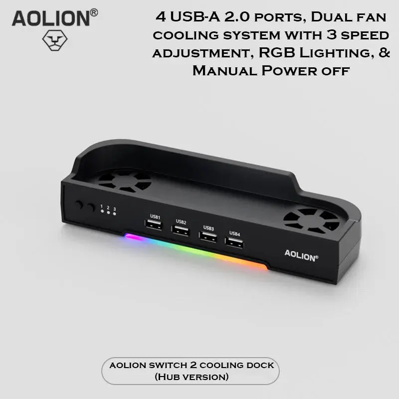 Aolion For Switch 2 Dock RGB Cooling Fan Portable HUB Expansion base Wall Mount With NGC For Switch 2 Accessories Deals 4 U  Console Accessories Deals 4 U