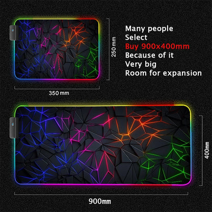 XXL RGB Gaming Mouse Pad New 3D Geometry Desk Mat HD Gamer Accessories Large LED Light Mousepads PC Computer Carpet with Backlit