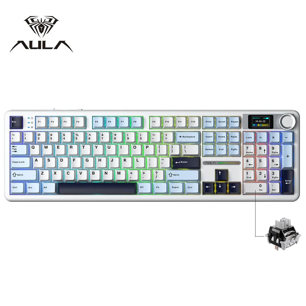 AULA F108 Pro Gaming Mechanical Keyboard Tri Mode Custom Multi-Knob Screen RGB Esports Wireless Keyboard with TFT Smart Display
