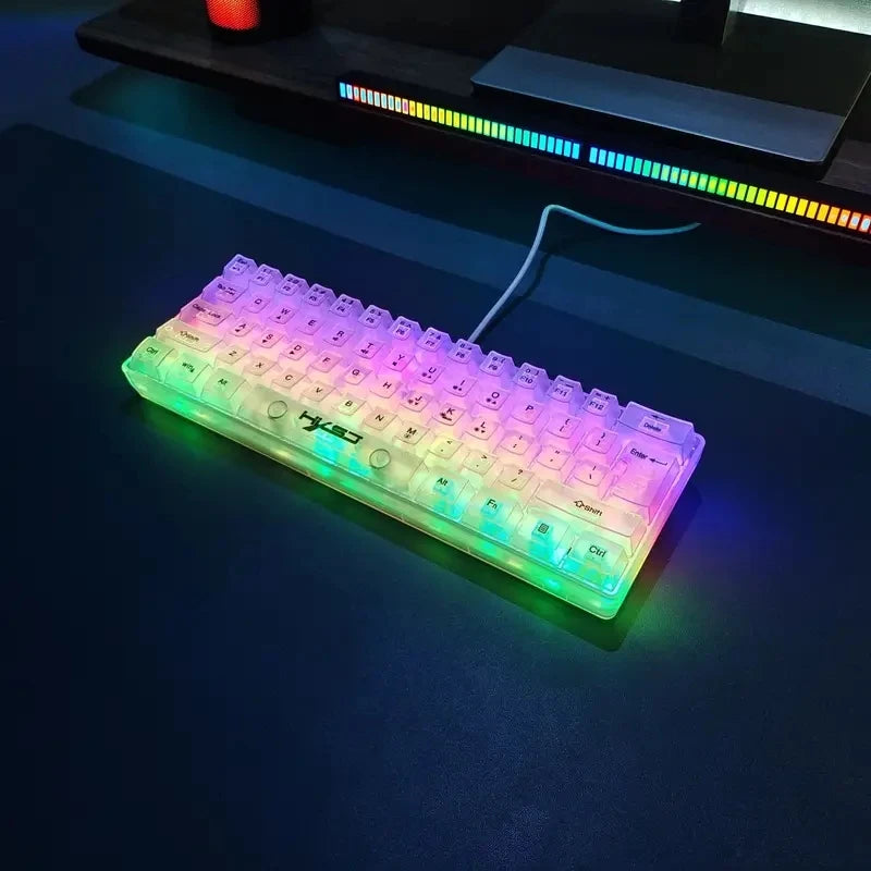HXSJ 60% Wired Transparent Gaming Keyboard, RGB Backlit Ultra-Compact Waterproof Small Compact 61 Keys Keyboard for PC/Mac