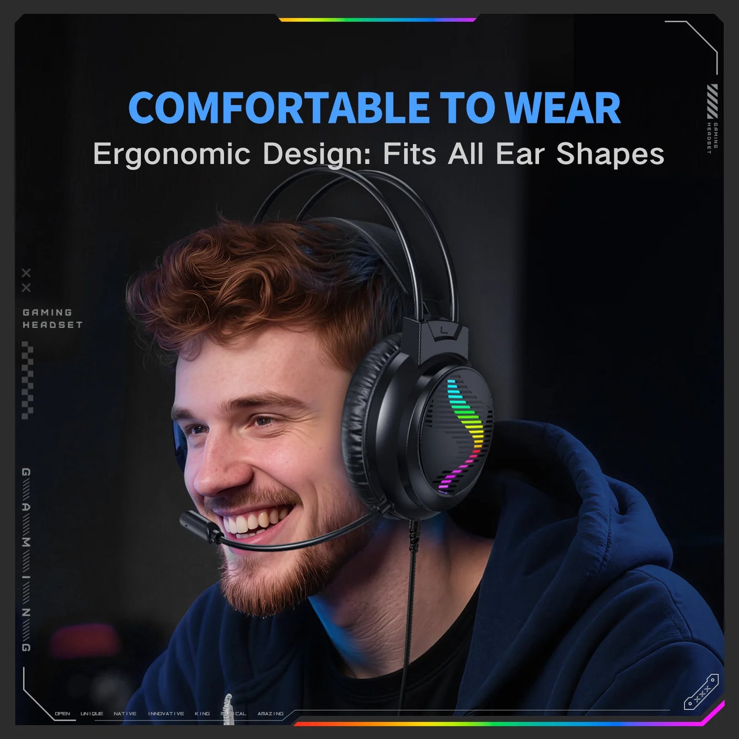 Acinaci J11 Gaming Headset for PS4 PC Xbox One PS5 Switch via 3.5mm Audio Jack, with Mic, LED Light