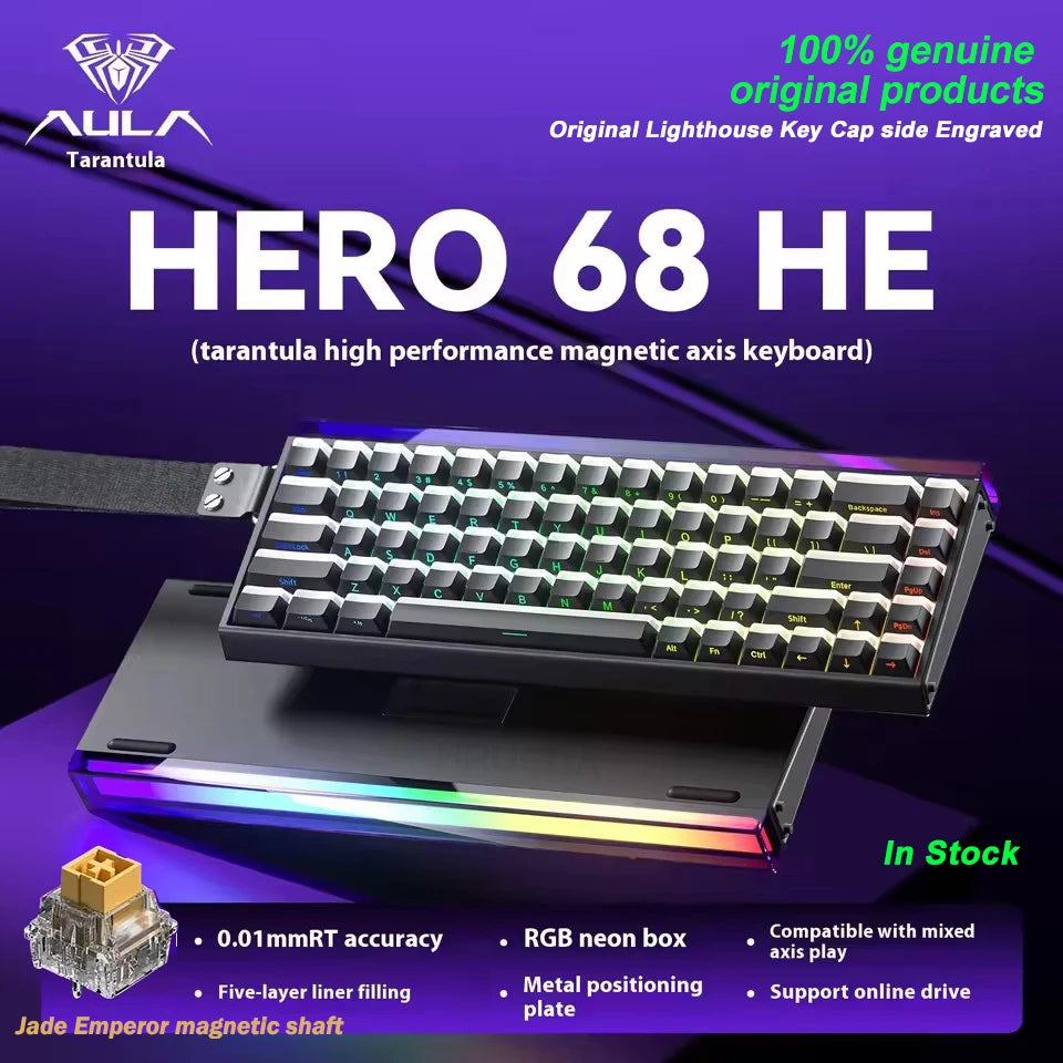 AULA HERO 68HE Magnetic Switch Gaming Keyboard RT0.01 E-sports Customize RGB Wired Mechanical Keyboard Ergonomics Accessories