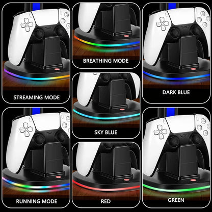 Controller Charging Station W RGB Headphone Stand Charger Holder W 2 USB Port Headset Stand for PS5/4 Xbox Series X/S  Switch