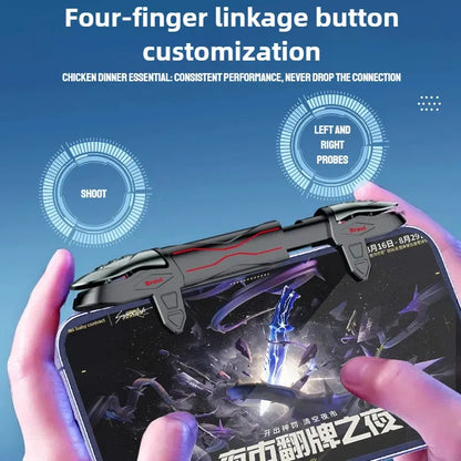DY13 4 Fingers Chicken Eating Artifact Mobile Phone Physics Mechanical Button Game Trigger Controller for IPhone Android Gamepad Deals 4 U  Mobile Gaming Deals 4 U