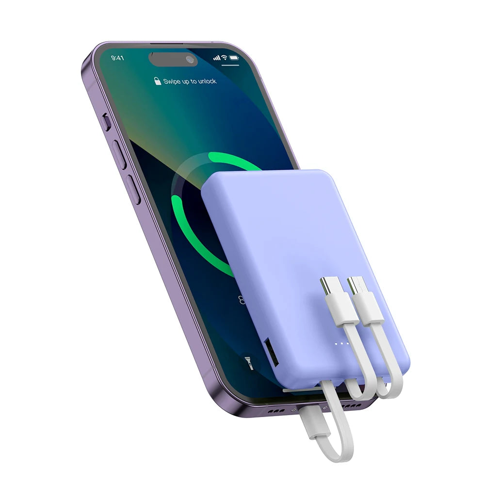 Mini 5000mAh Portable Power Bank With Built-in LED Digital Display, 1 USB-A Port and 3 Integrated Charging Cords, Ultra Compact External Battery Pack, Support Multiple Devices Simultaneous Charging Compatible With  Android Sm Deals 4 U   Deals 4 U