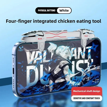 DY13 4 Fingers Chicken Eating Artifact Mobile Phone Physics Mechanical Button Game Trigger Controller for IPhone Android Gamepad Deals 4 U  Mobile Gaming Deals 4 U
