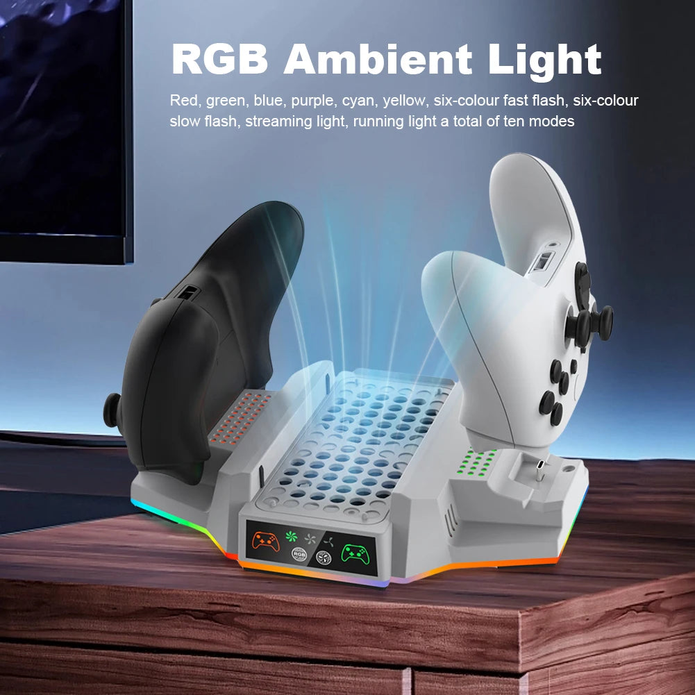 RGB Cooling Stand Charging Station Dock with USB 2.0 Port Cooling Fan & Charging Stand for Xbox Series X Console & Controller