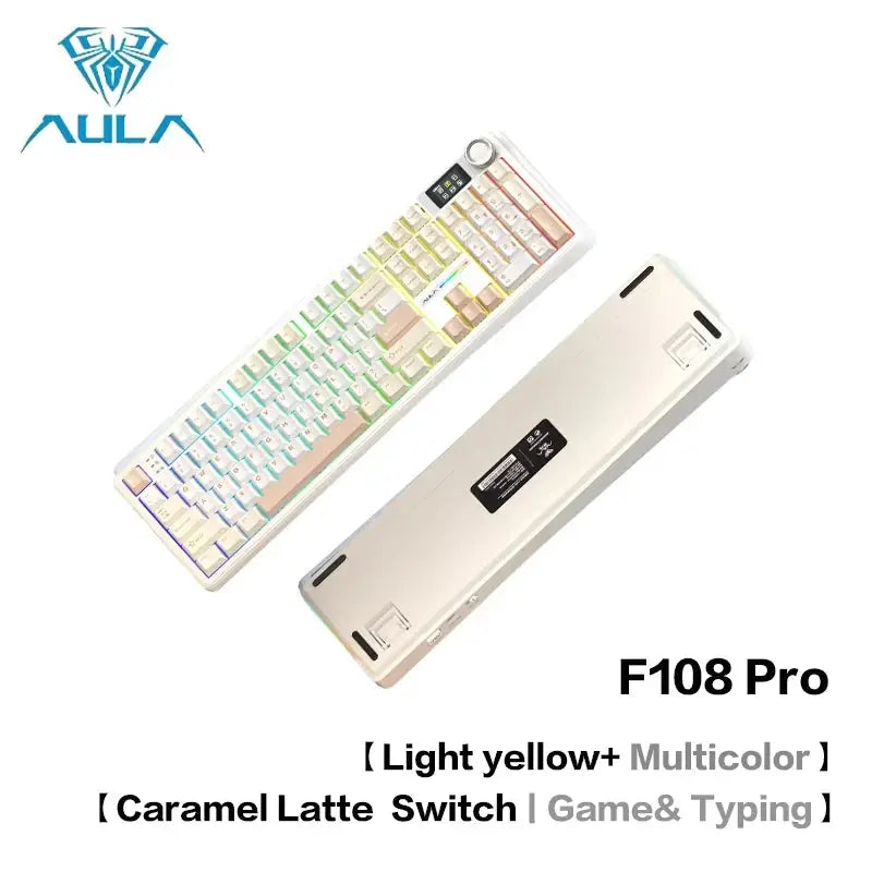 AULA F108Pro/F108 Wireless Bluetooth tri-mode connection, multi-functional display, Gasket structure, RGB lighting effects Deals 4 U  Streaming Equipment Deals 4 U