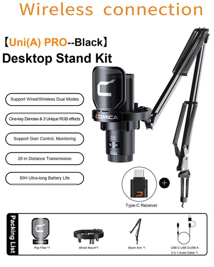 COMICA Uni Pro Wireless USB Gaming Microphone for PC Laptop Smartphone Noise Cancellation Condenser Mic with RGB Lights Deals 4 U  Streaming Equipment Deals 4 U