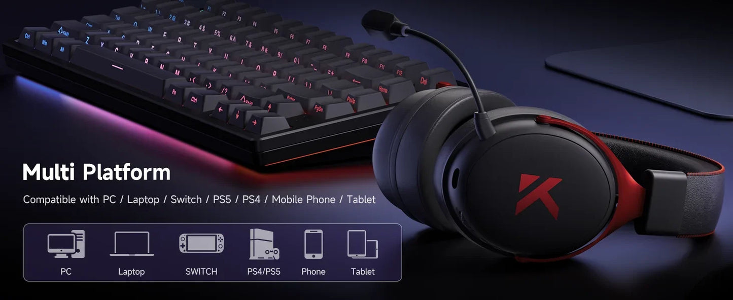 MCHOSE V9 Pro Wireless Headset 7.1 Surround Sound 53mm Gaming Headphones Noise Canceling Mic Low Latency Lightweight for PS5 PC SWITCH with Microphone