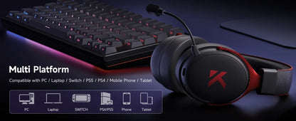 MCHOSE V9 Pro Wireless Headset 7.1 Surround Sound 53mm Gaming Headphones Noise Canceling Mic Low Latency Lightweight for PS5 PC SWITCH with Microphone