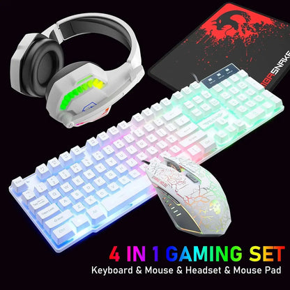 MAMBASNAKE T11 UK 100% Gaming Keyboard&Mouse&Headset&Mouse Pad Combo Set Rainbow Backlit Keyboard, 2400DPI 4 Buttons USB Wired Deals 4 U  Gaming Accessories Deals 4 U