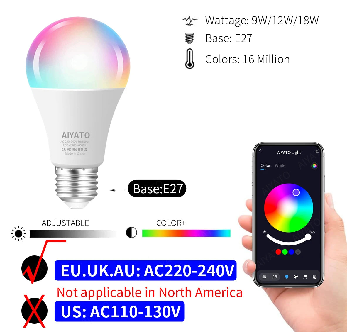 Tuya WIFI Bluetooth LED Bulb Smart Life APP Control Dimmable 9W 18W E27 220V RGB+CW+WW Color Change Lamps Compatible IOS/Android Deals 4 U   Deals 4 U