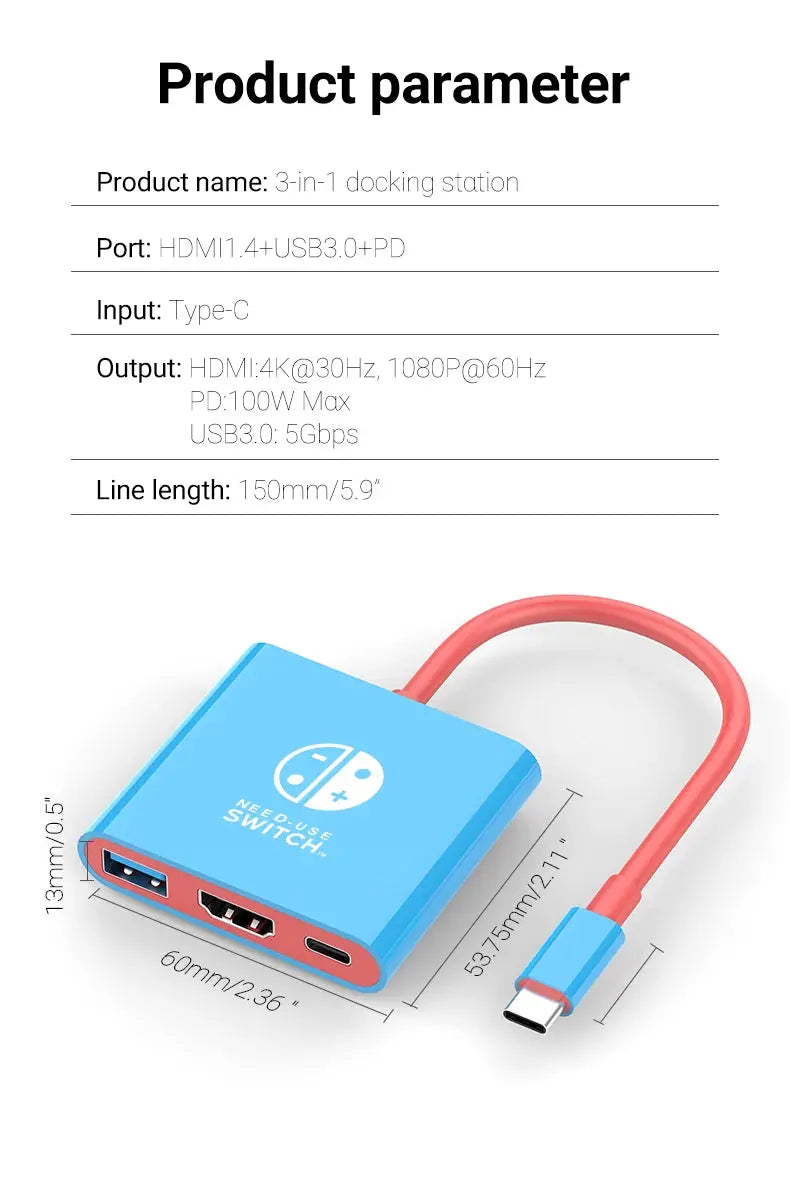 3 In 1 USB C HUB Type C to HDMI 4K with PD 100W Fast Charging USB 3.0 Docking Station for Switch MacBook Laptop Computer Phone Deals 4 U  Console Accessories Deals 4 U