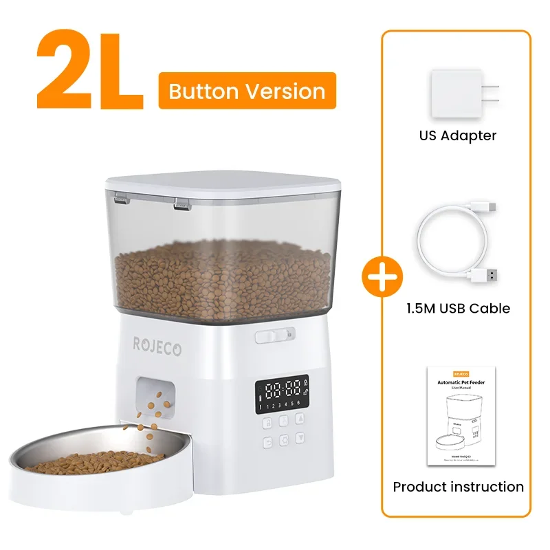 ROJECO Automatic Pet Feeder Button Version Auto Cat Food Dispenser Accessories Smart Control Pet Feeder For Cats Dog Dry Food Deals 4 U  Automatic Pet Feeder Deals 4 U