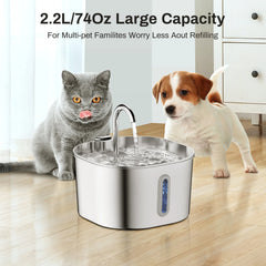 ZYFeeder 2.2L Automatic Cat Water Fountain Square Stainless Steel Pet Water Feeder Dog Water Fountain with window（No 5V 1A Plug） Deals 4 U   Deals 4 U
