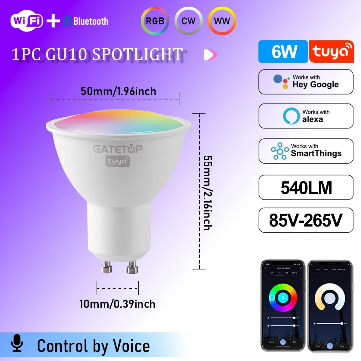 1-10PCS Tuya WiFi GU10 LED Spotlight Smart Light Bulb Dimmable 1-100% Lamps Smart Life App Control Works with Alexa Google Deals 4 U  Smart Home Gadget Deals 4 U