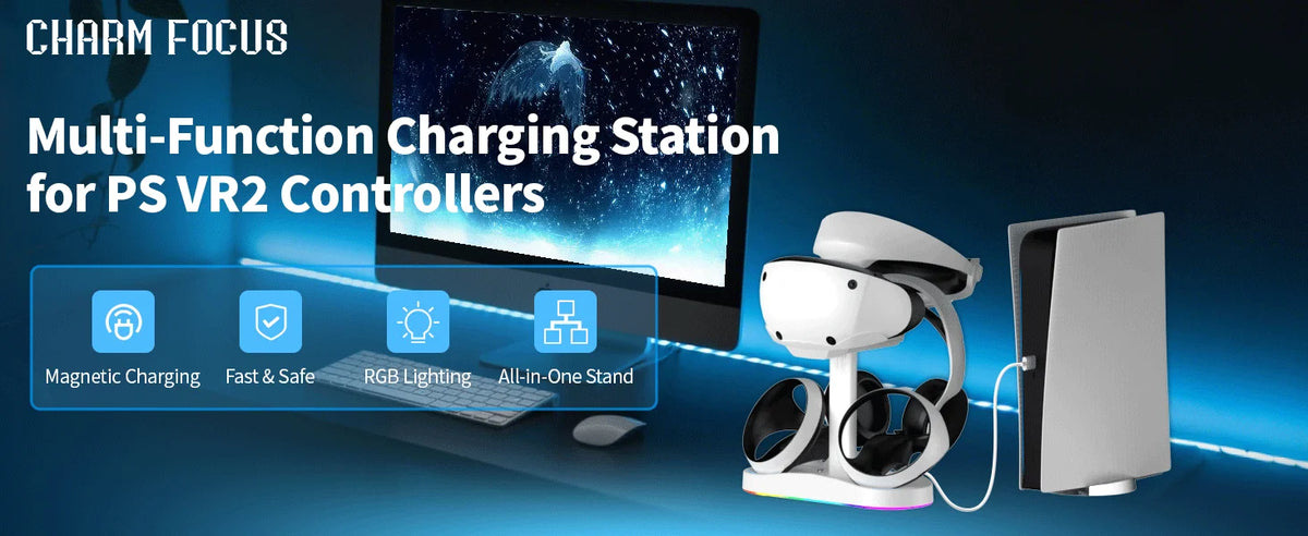Controller Charging Dock for PS5 VR2 Charging Station with VR Headset Holder Display Stand PS VR2 Controller Charger for PSVR2