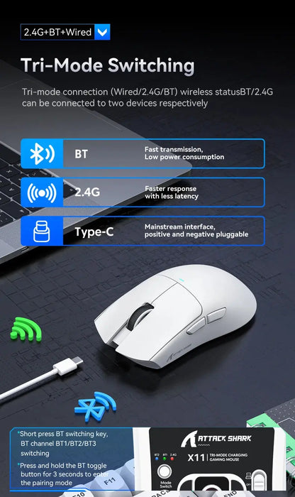 ATTACK SHARK X11 Lightweight Wireless Gaming Mouse with RGB Backlight Charging, Up to 22K DPI, PAW3311 Optical Sensor, HUYU Swit Deals 4 U  Gaming Accessories Deals 4 U