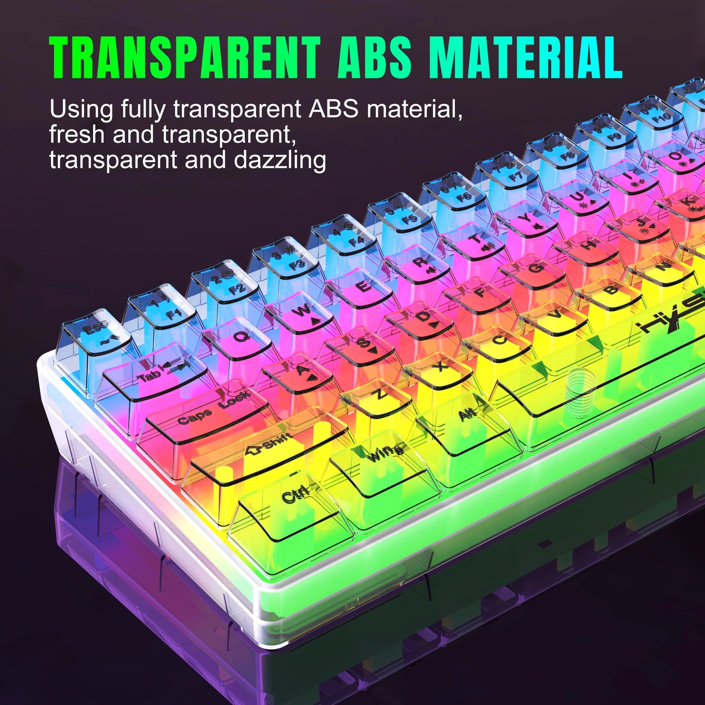 HXSJ 60% Wired Transparent Gaming Keyboard, RGB Backlit Ultra-Compact Waterproof Small Compact 61 Keys Keyboard for PC/Mac