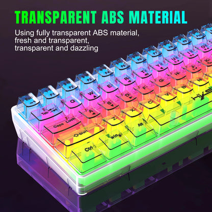 HXSJ 60% Wired Transparent Gaming Keyboard, RGB Backlit Ultra-Compact Waterproof Small Compact 61 Keys Keyboard for PC/Mac