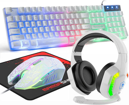 MAMBASNAKE T11 UK 100% Gaming Keyboard&Mouse&Headset&Mouse Pad Combo Set Rainbow Backlit Keyboard, 2400DPI 4 Buttons USB Wired Deals 4 U  Gaming Accessories Deals 4 U