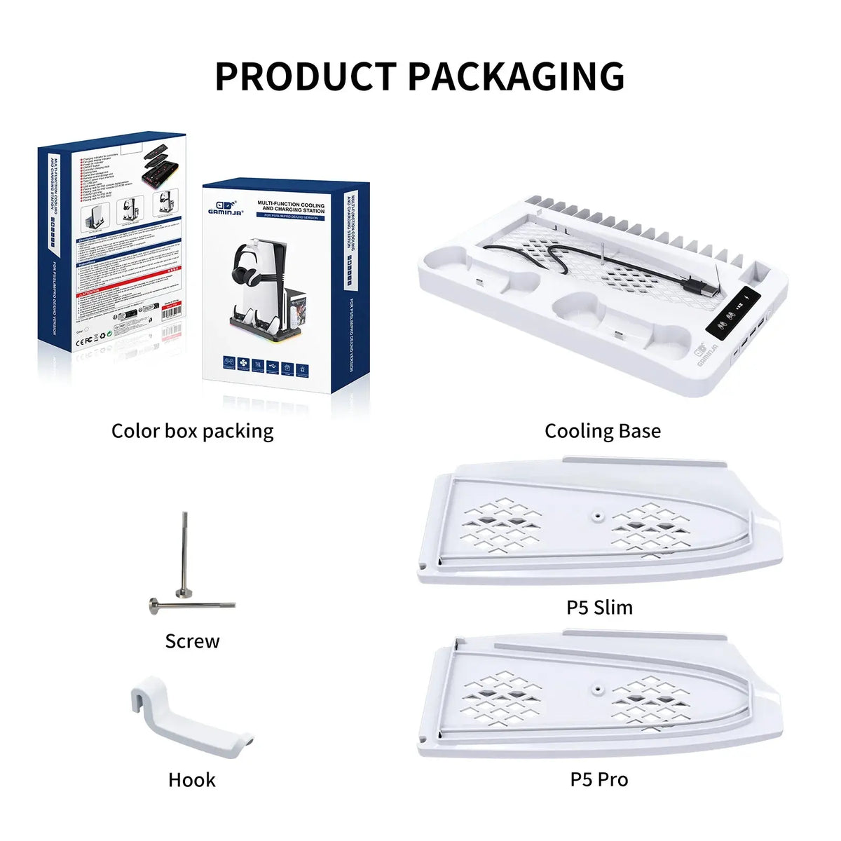 GAMINJA P58 Cooling Stand For PS5 RGB Charging Base Dual-Controller Charging Station Dual-Controller Charger For PS5 Accessories Deals 4 U  Console Accessories Deals 4 U