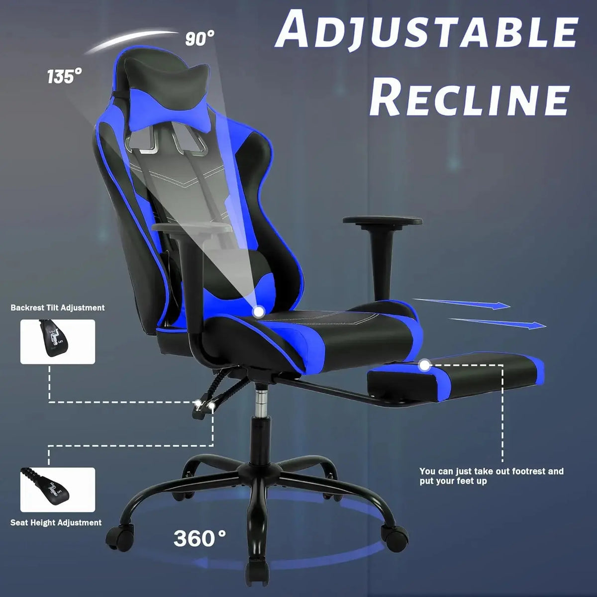 Ergonomic High-Back Gaming Chair PU Leather 250lbs Home Office, Customized Deals 4 U  Gaming Accessories Deals 4 U