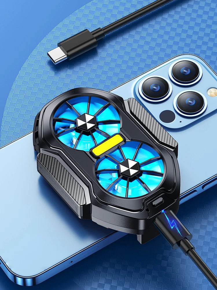 Dual Fan Mobile Phone Cooler Plug-in/Rechargeable Phone Cooler Air Cooling Type-C with Blue Light for Android Smartphones iPhone Deals 4 U   Deals 4 U