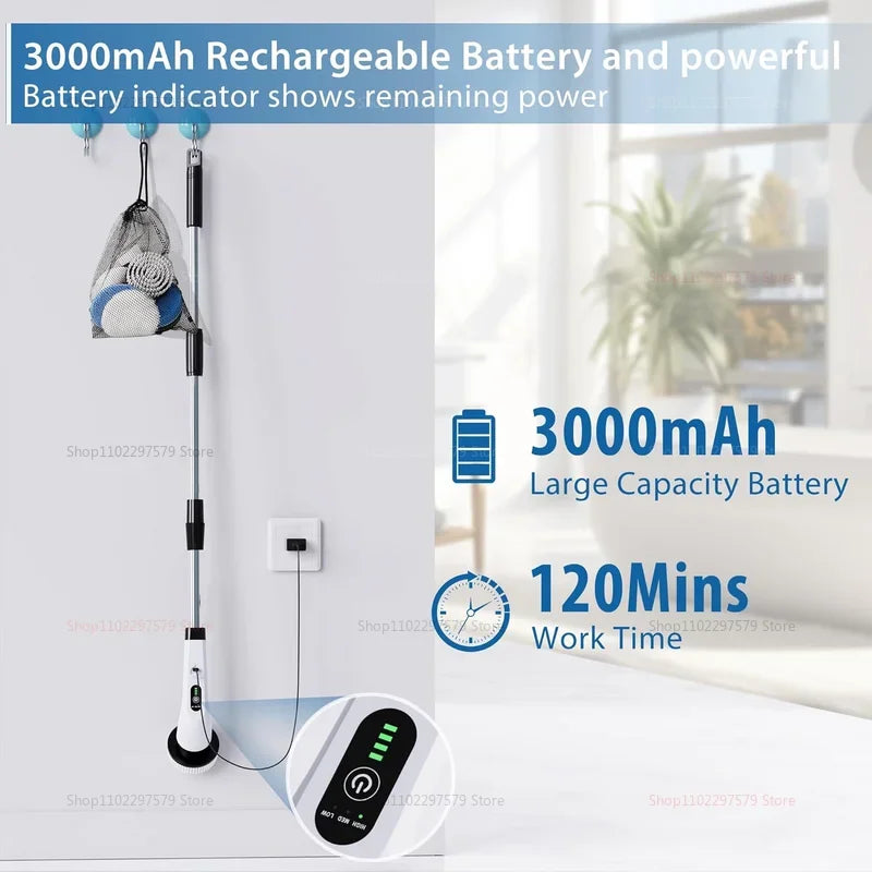 9 in 1 Electric Spin Scrubber Cordless Cleaning Brush Shower Scrubber Adjustable Extension Handle Waterproof For Tub Tile Floor Deals 4 U   Deals 4 U