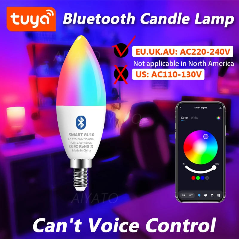 Tuya E14 Candle Lamps APP Control Smart Bulb Bluetooth WIFI RGB 220V LED Light Dimmable Smart Life Room Home Group Crystal Lamps Deals 4 U   Deals 4 U
