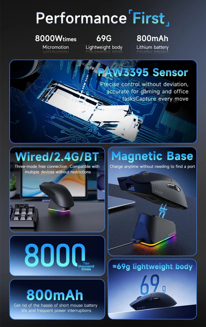 Wireless Gaming Mouse AJ139-V2/AJ139P-V3-MC with 12000DPI Max AJ139P MAX with 32000DPI Magnetic Charging Base  Gaming Mouse