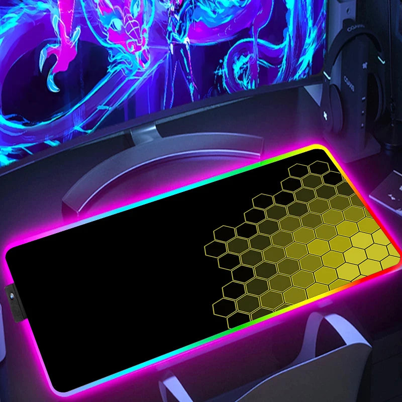 RGB Extended Hexagon Gaming Mouse Pad Rug Desk Mat Computer Accessories Anti-skid Offices Geometric Mousepad Luminous Game Mats